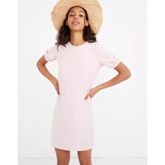 Madewell Pink Puff-Sleeve Shirt Dress - Picture 1 of 7